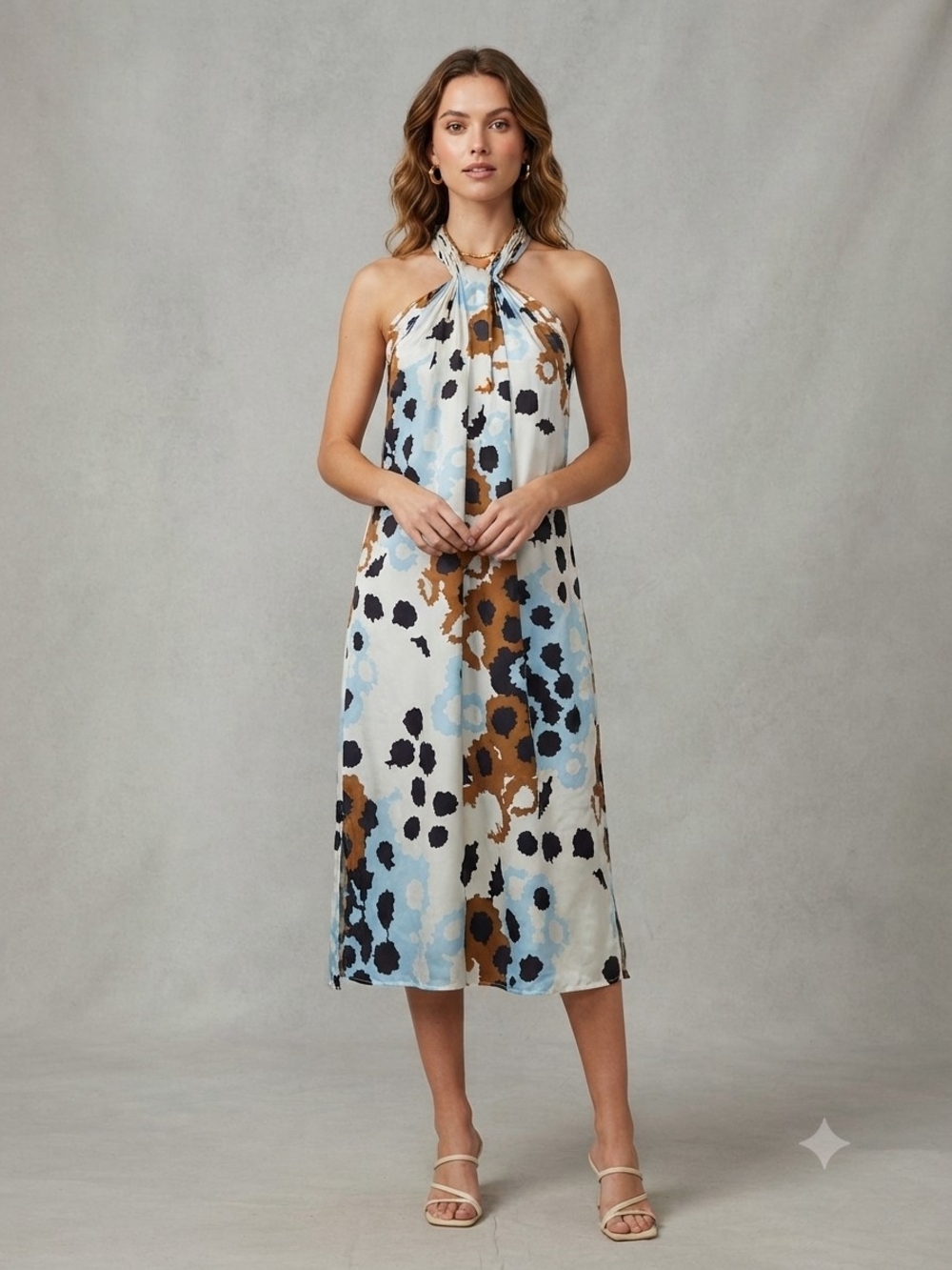 Diane Von Furstenberg Silk Blend Halter Midi Dress Size 12